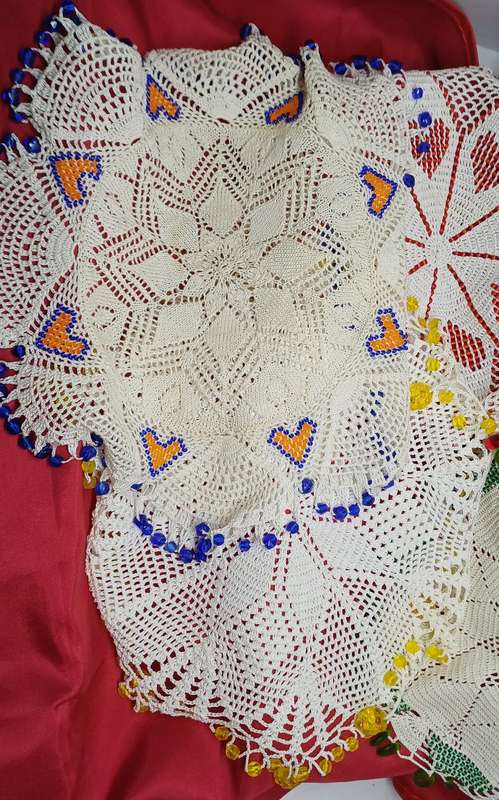 Handmade beaded tea doilies