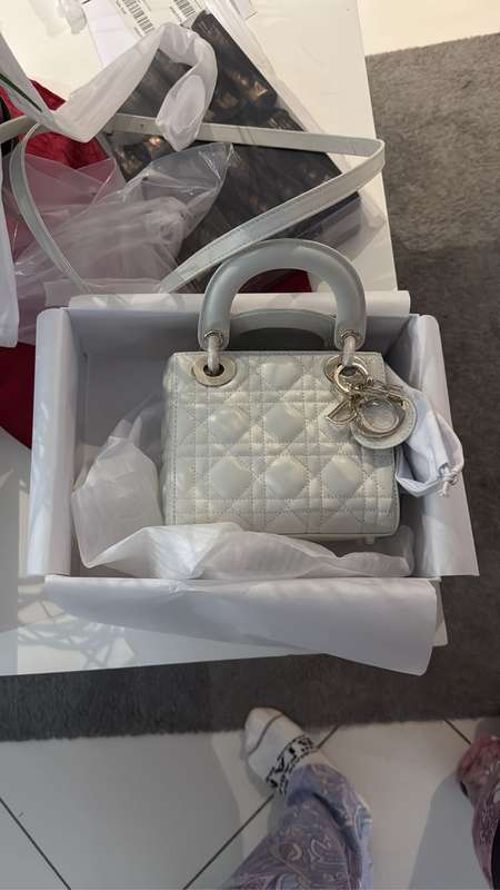 Mini Lady Dior Latte Pearlescent Cannage Lambskin Bag