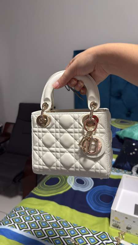 Mini Lady Dior Latte Pearlescent Cannage Lambskin Bag