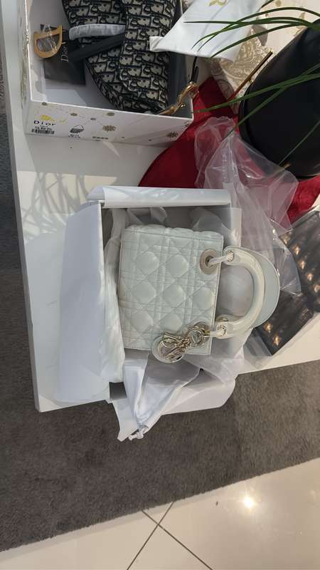 Mini Lady Dior Latte Pearlescent Cannage Lambskin Bag