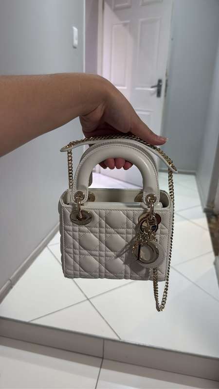 Mini Lady Dior Latte Pearlescent Cannage Lambskin Bag