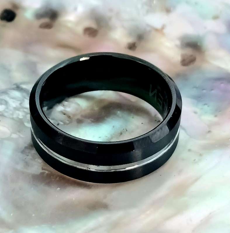 Tungsten Carbide Matt Black with Silver Groove Mens Ring