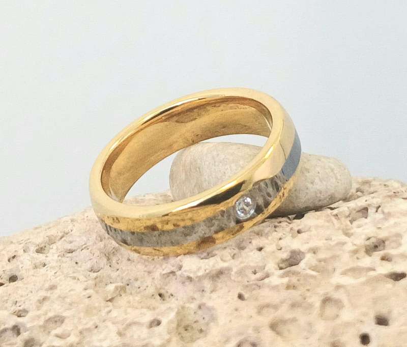 Tungsten Carbide Gold and Grey Solitaire Mens Ring