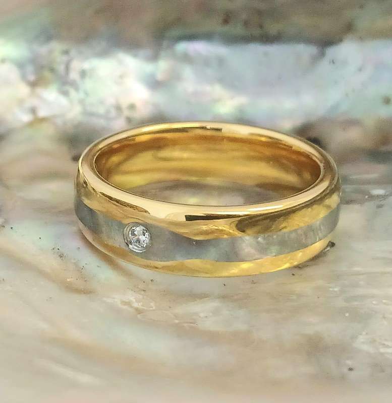 Tungsten Carbide Gold and Grey Solitaire Mens Ring