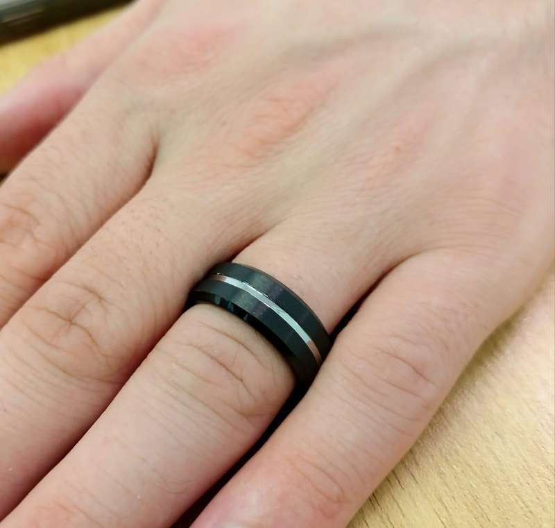 Tungsten Carbide Matt Black with Silver Groove Mens Ring