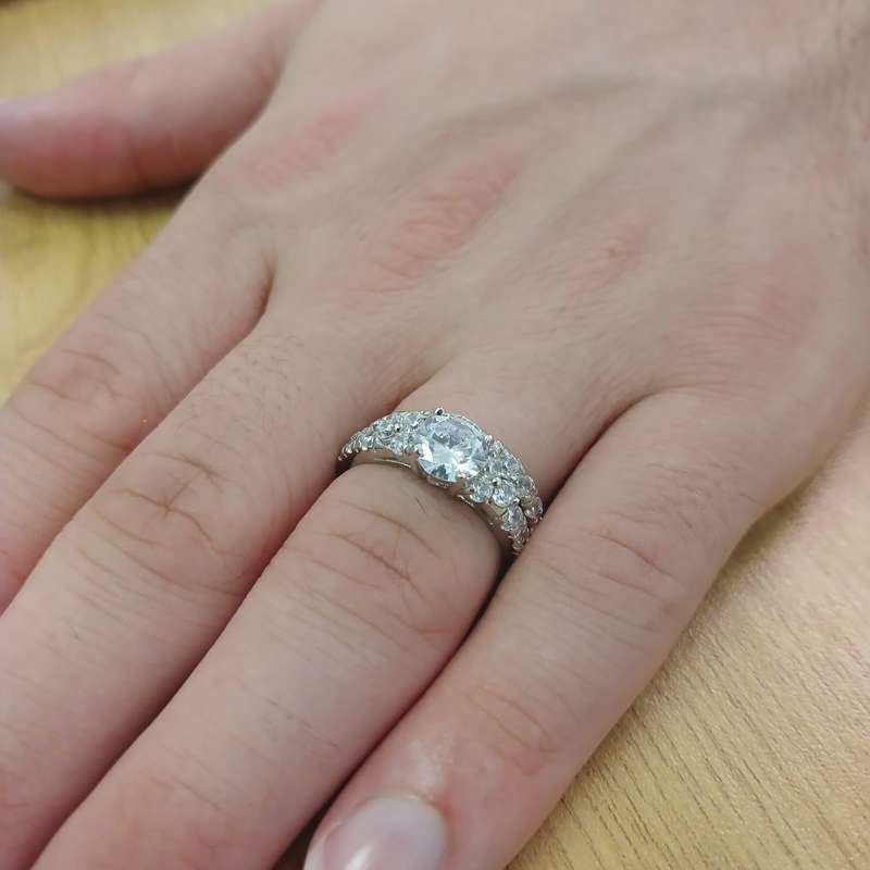 Antique Inspired .925 Sterling Silver Round Cut CZ with Accents Double Ring Set