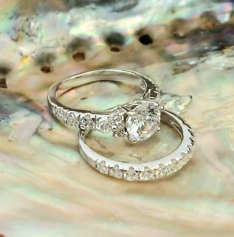 Antique Inspired .925 Sterling Silver Round Cut CZ with Accents Double Ring Set