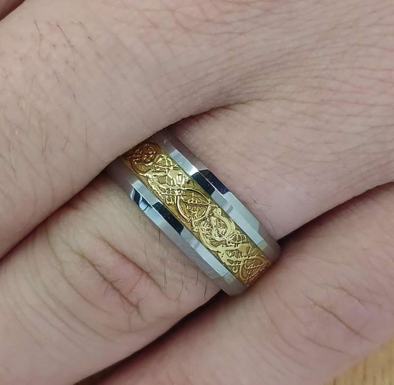 Tungsten Carbide and Gold GP Celtic Inlay Ring