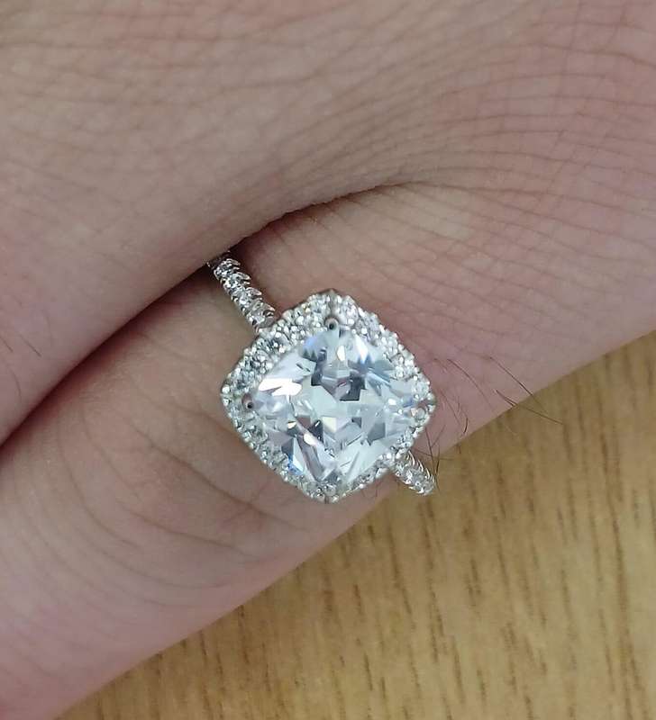 Pretty .925 Sterling Silver Single Shank Cushion Halo Ring