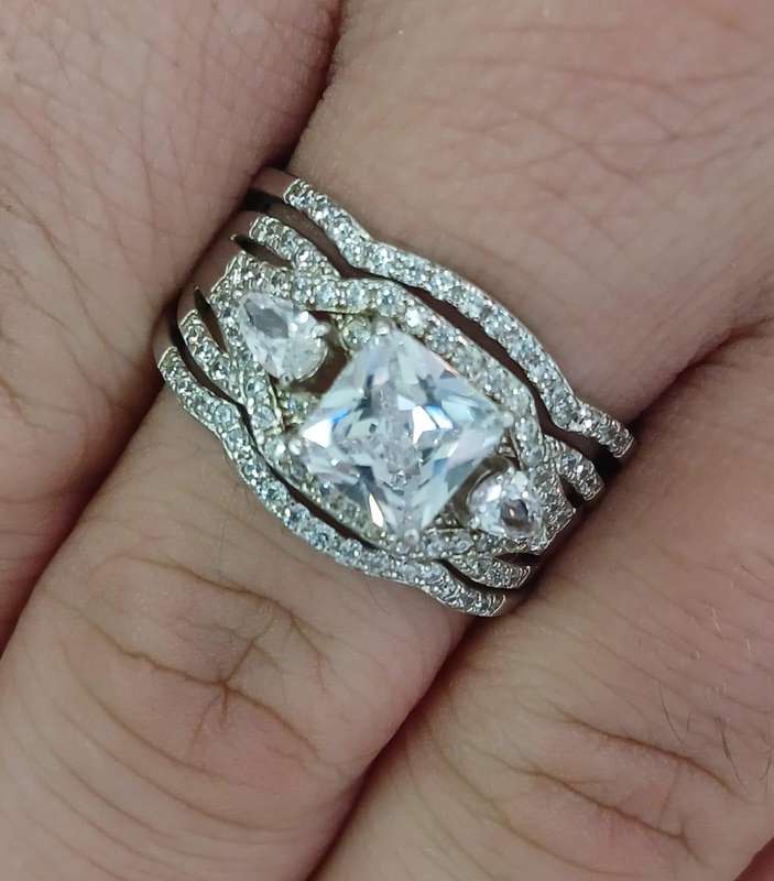 Decadent .925 Sterling Silver Princess and Pears Triple Ring Set
