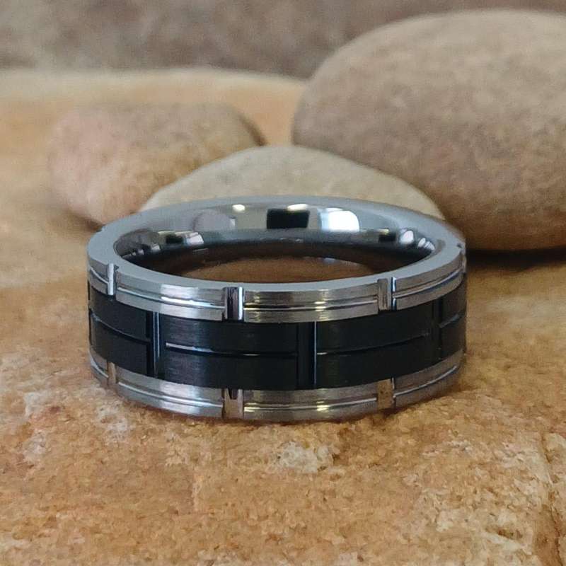 Industrial Style Tungsten Carbide Mens Ring