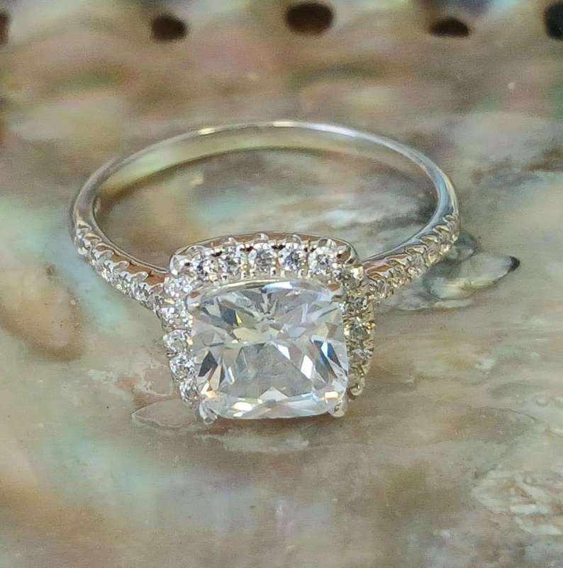 Pretty .925 Sterling Silver Single Shank Cushion Halo Ring