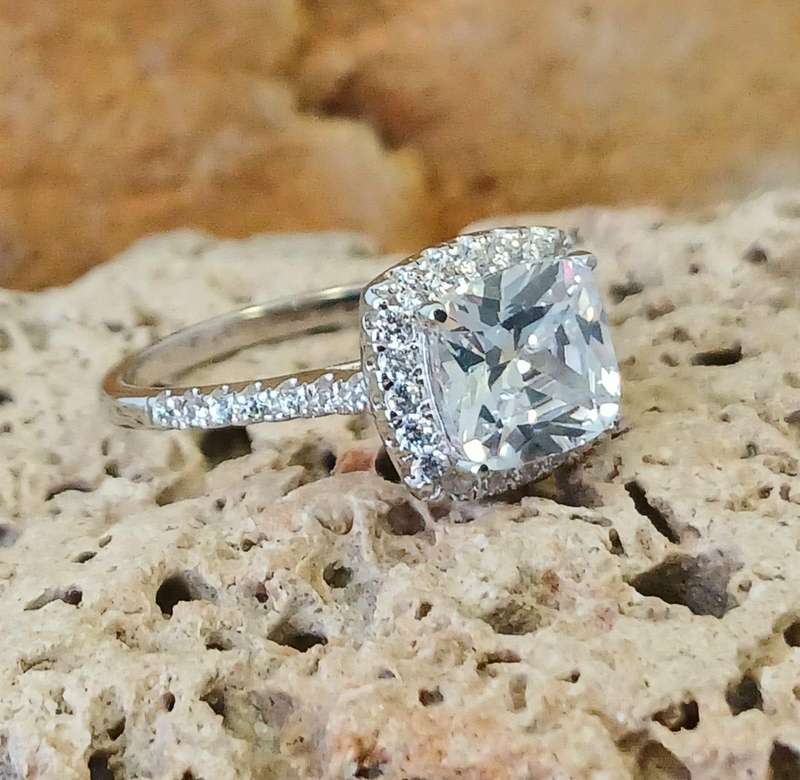 Pretty .925 Sterling Silver Single Shank Cushion Halo Ring