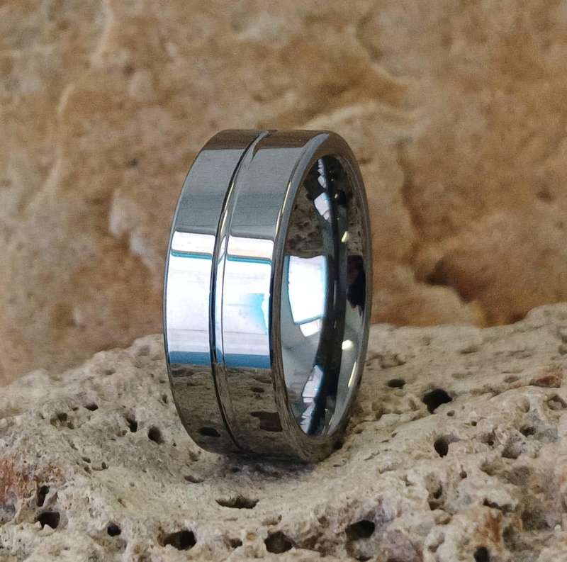 Classic Grooved Tungsten Carbide Mens Ring