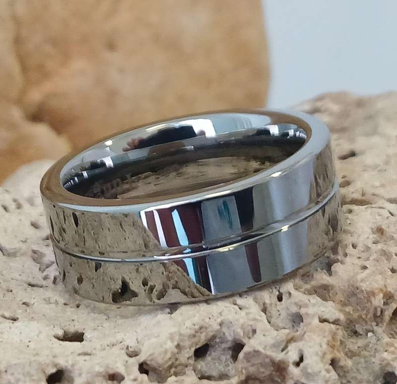 Classic Grooved Tungsten Carbide Mens Ring