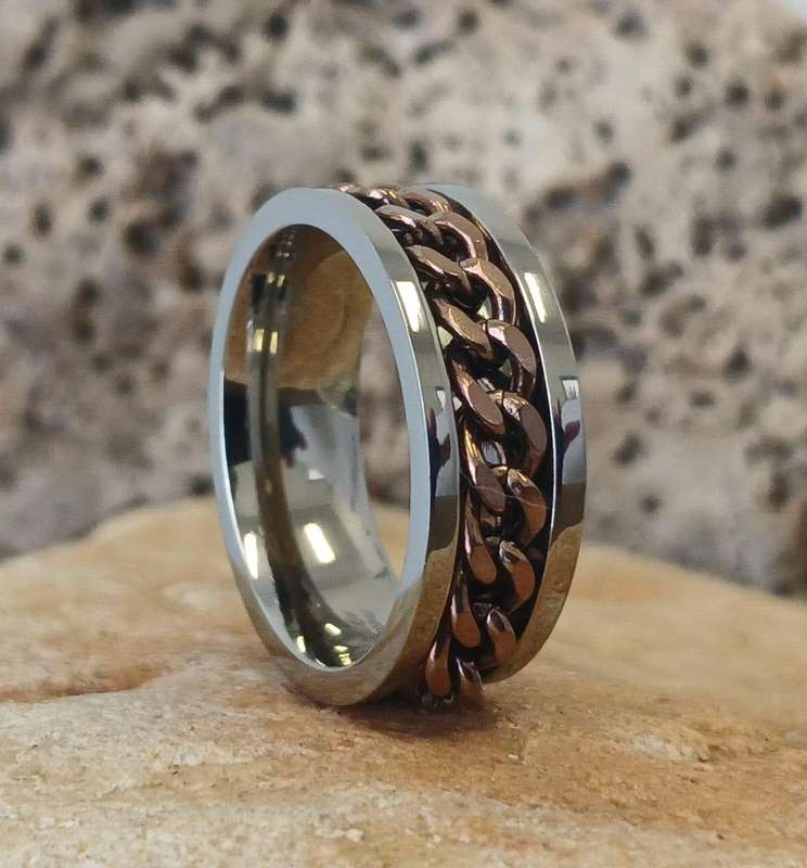 Titanium Anti Anxiety Fidget Chain Mens Ring