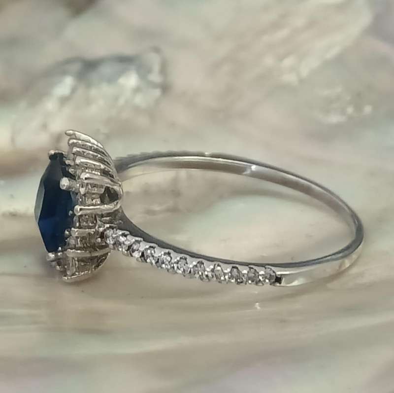 Pretty And Petite .925 Sterling Silver Sapphire CZ Princess Halo Ring