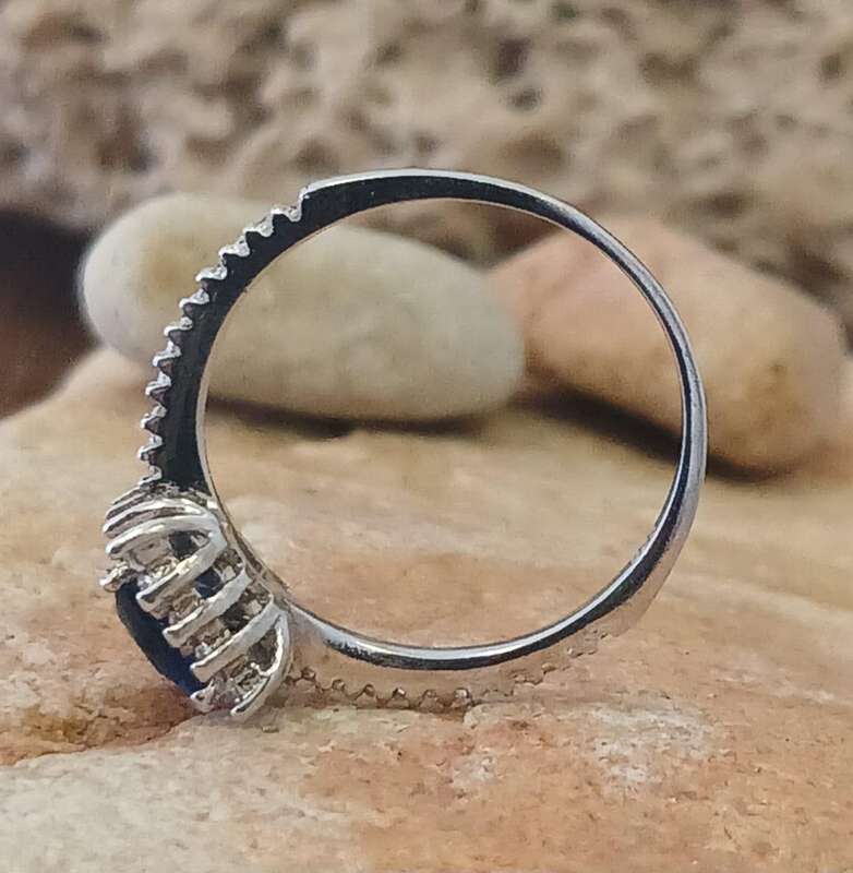 Pretty And Petite .925 Sterling Silver Sapphire CZ Princess Halo Ring