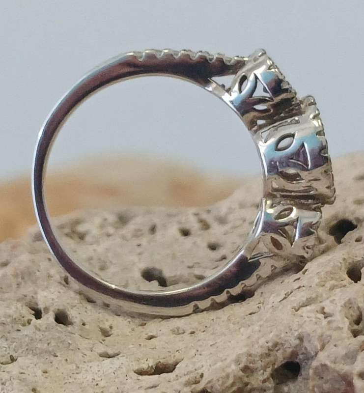 Unusual .925 Sterling Silver Amethyst CZ Halo Trilogy Ring