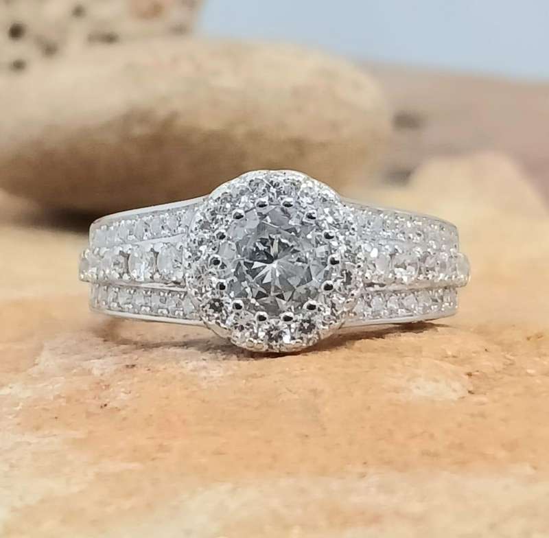Jewel Encrusted .925 Sterling Silver Round Halo Ring