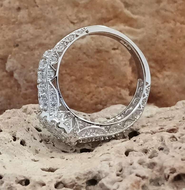 Jewel Encrusted .925 Sterling Silver Round Halo Ring