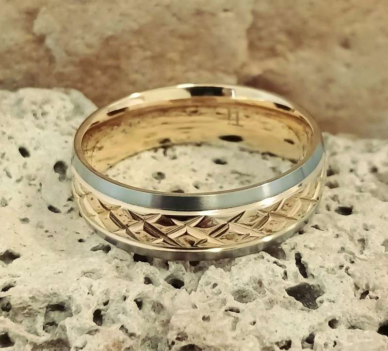 Titanium GP Cross Hatch inlay Ring (Huge Sizes Available)