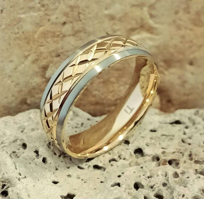 Titanium GP Cross Hatch inlay Ring (Huge Sizes Available)