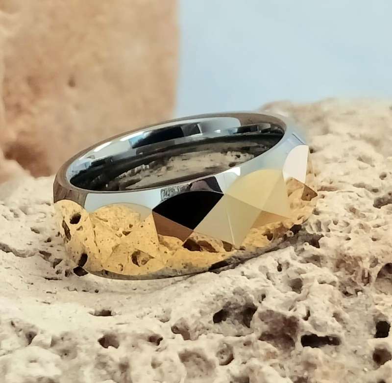 Geometric Gold IP Bonded Tungsten Carbide Ring