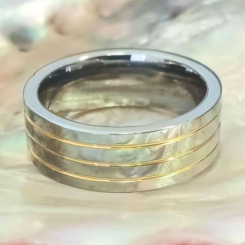 3 Gold Groove Tungsten Carbide Mens Ring