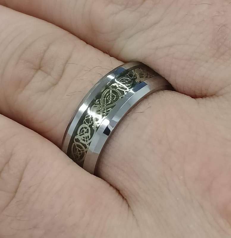 Celtic Tungsten Carbide Gold On Black Inlay Mens Ring