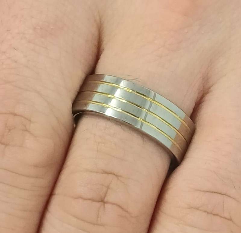 3 Gold Groove Tungsten Carbide Mens Ring