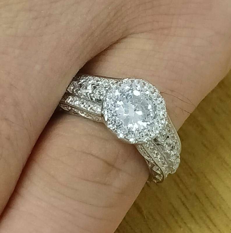Jewel Encrusted .925 Sterling Silver Round Halo Ring