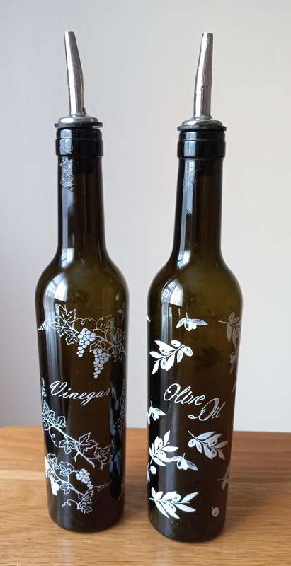Glass Vinegar & Olive Oil bottles used for cooking