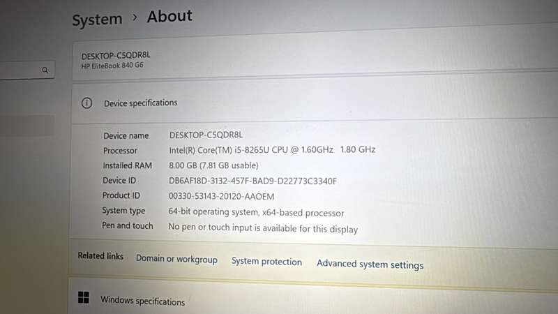 Hp Elitebook 840 G6 | Core i5 | 8th Gen | 8GB Ram | 256GB SSD