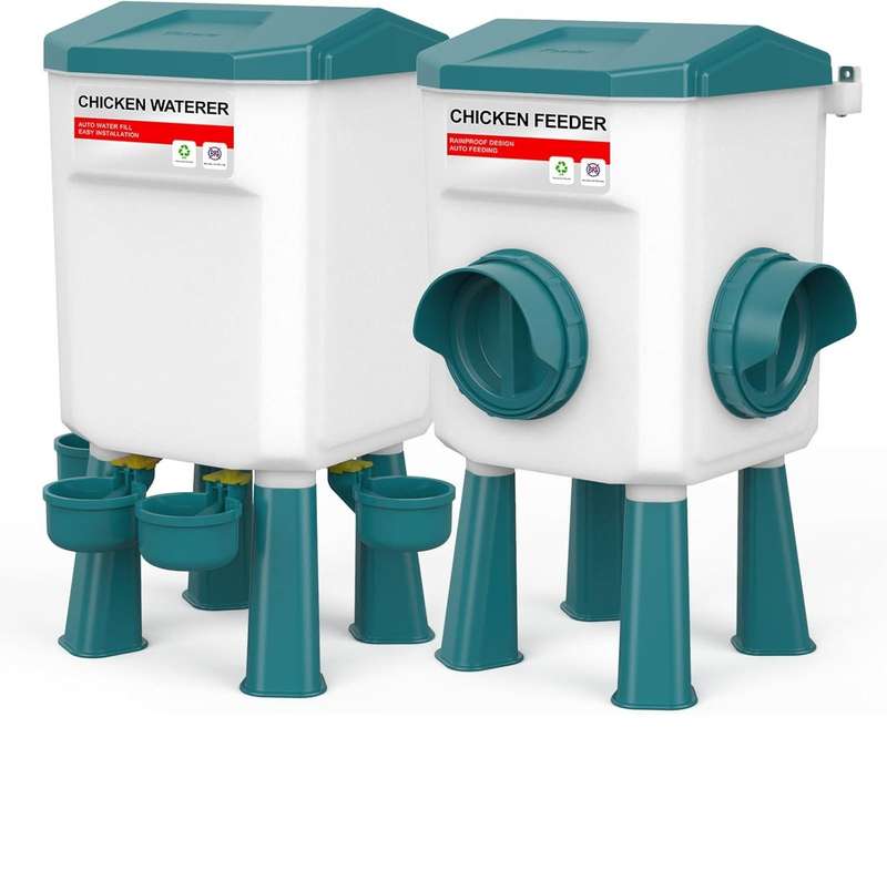 Blue Automatic Chicken Water and Food Feeder