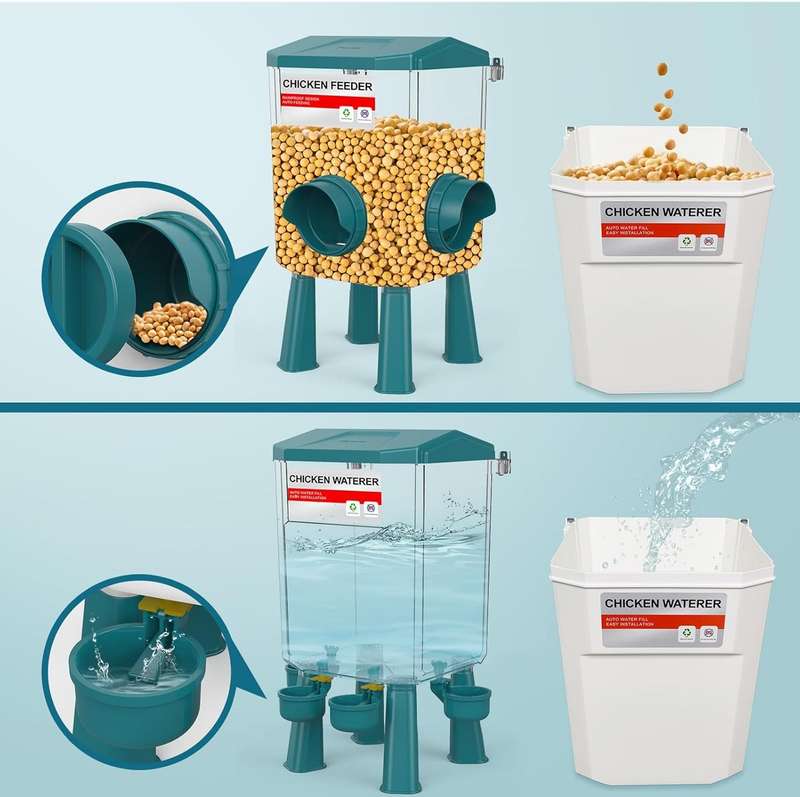 Blue Automatic Chicken Water and Food Feeder