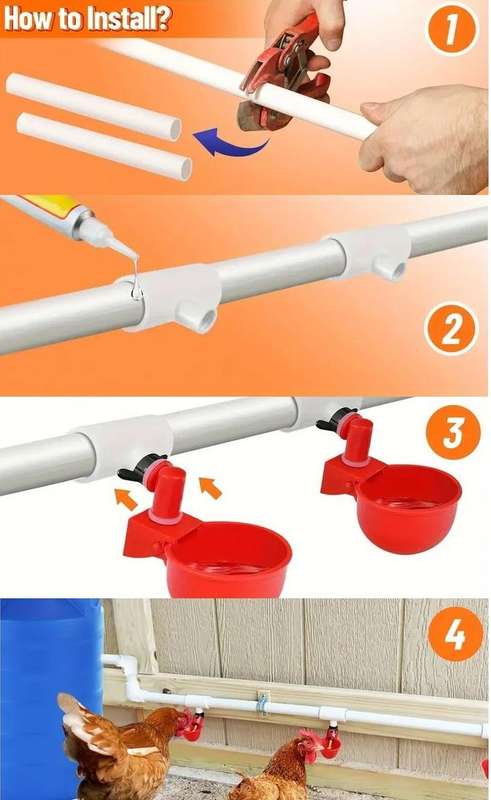 Chicken Waterer Cups and PVC Tee Fittings -20Pack