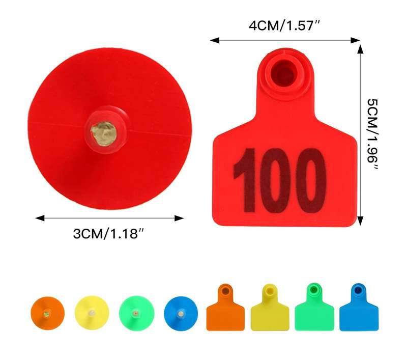 Orange Cow Ear Tags Numbered 0 to 100 -Pack of 100