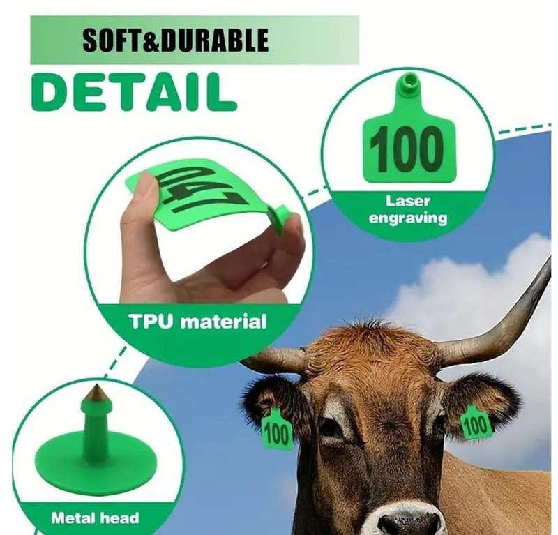 Blue Cow Ear Tags numbered 0 to 100 -Pack of 100 Tags
