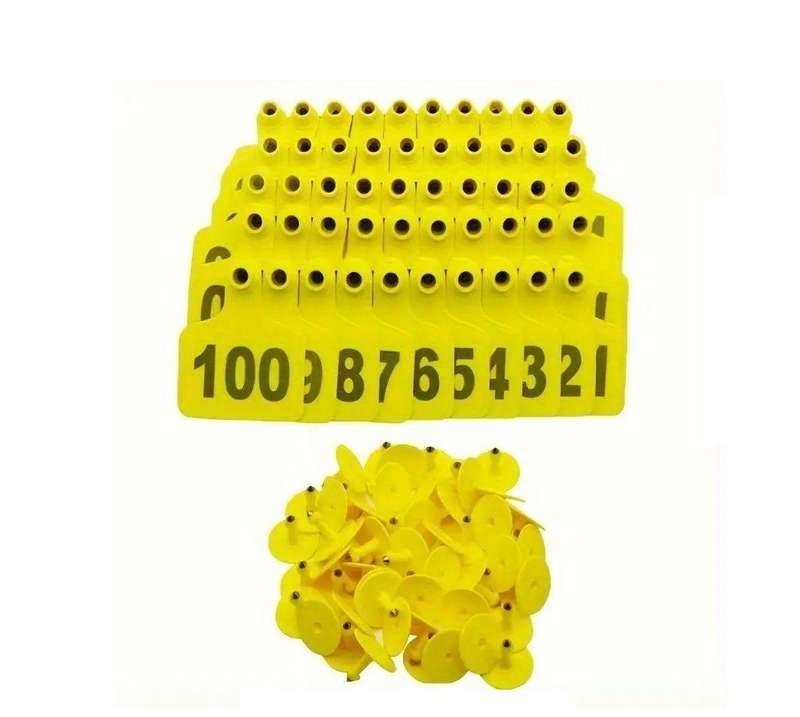 Cow Ear Tags Yellow-pack of 100, numbered 1-100