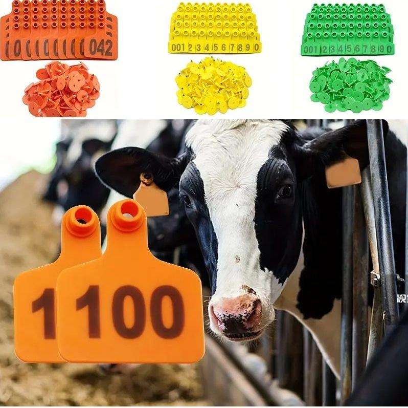 Cow Ear Tags Yellow-pack of 100, numbered 1-100