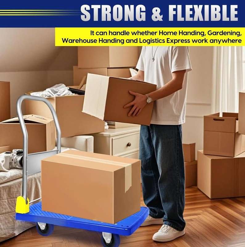 Foldable Push Hand Cart for loading and storage.