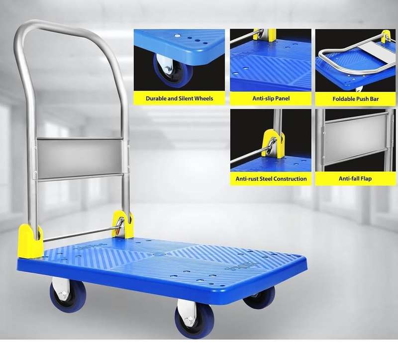 Foldable Push Hand Cart for loading and storage.