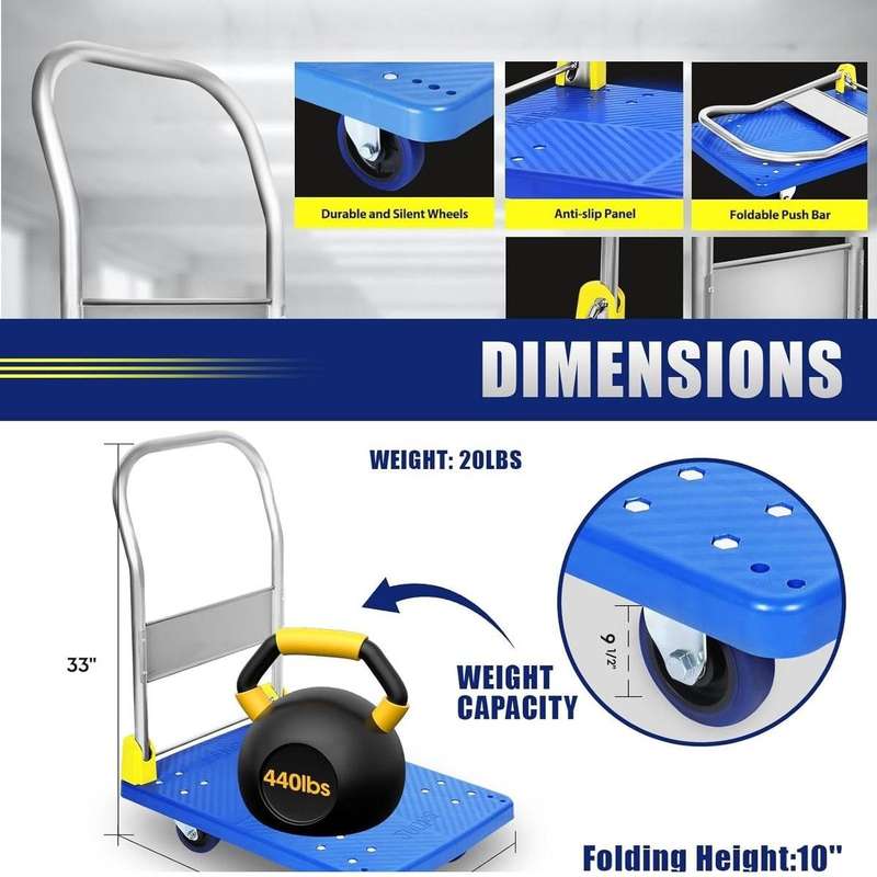 Foldable Push Hand Cart for loading and storage.