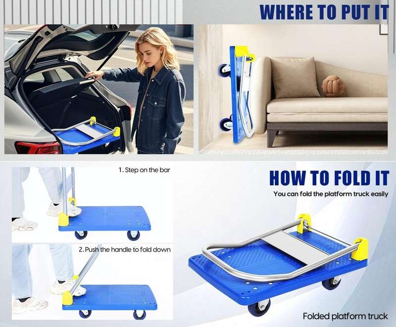 Foldable Push Hand Cart for loading and storage.