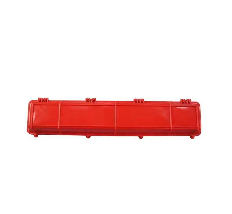 Red Hinged Chicken Feeder-50 cm long,28-hole plastic food dispenser. Pack of 5