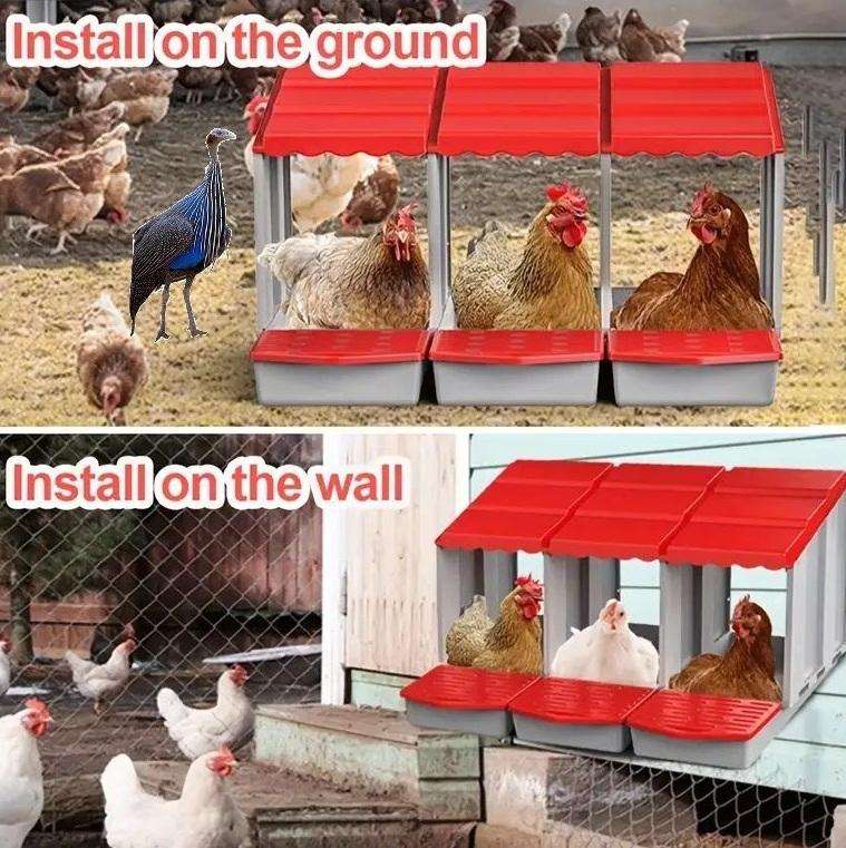 Chicken Nesting Boxes-3 Compartments -Red