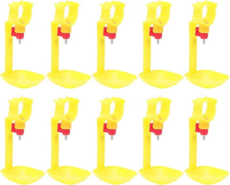 Yellow Hanging Poultry Nipple Drinkers with Dripping Cups -10 pack
