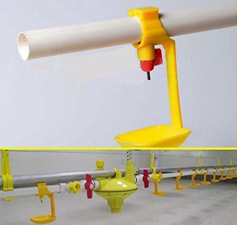 Yellow Hanging Poultry Nipple Drinkers with Dripping Cups -10 pack