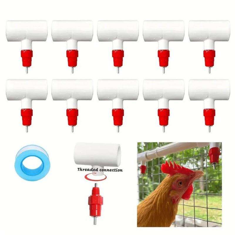 Chicken Waterer Nipples with PVC Tee Fittings-10 Pieces
